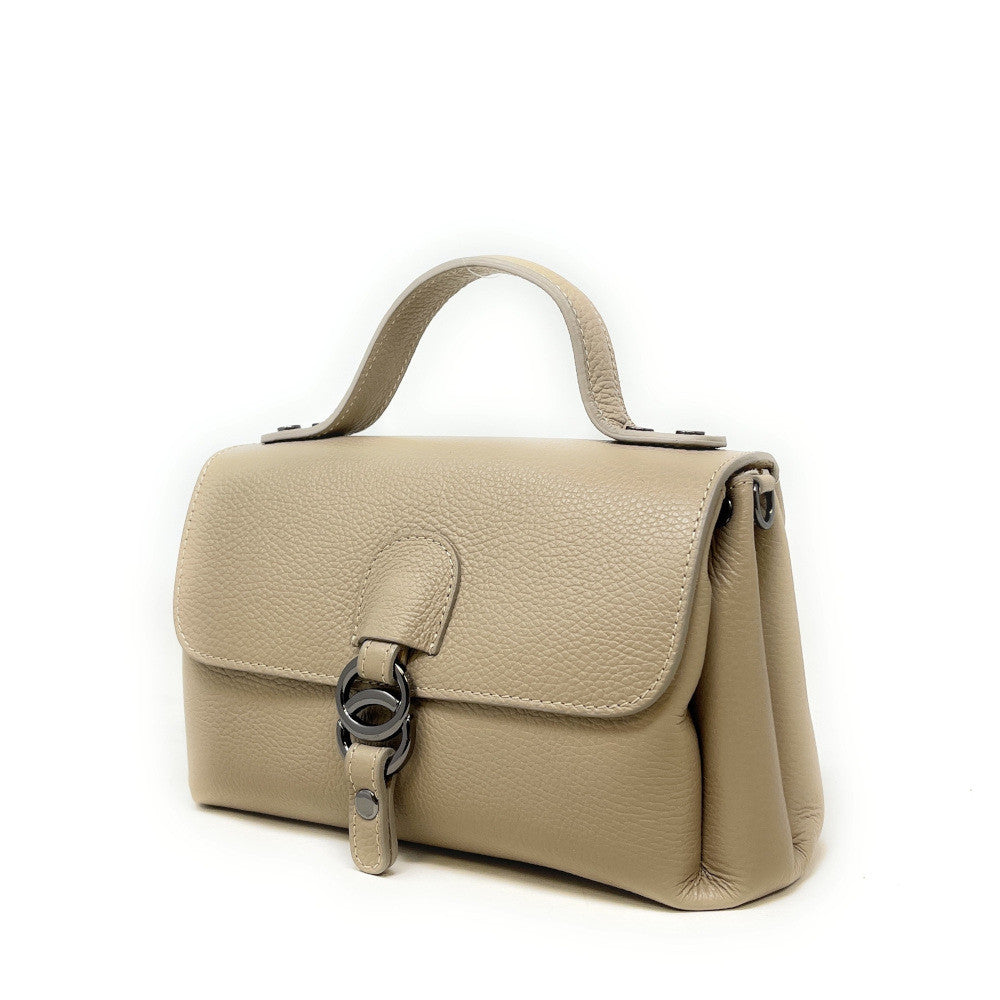 Sac trapèze en cuir grainé NUMERO 8 Taupe clair