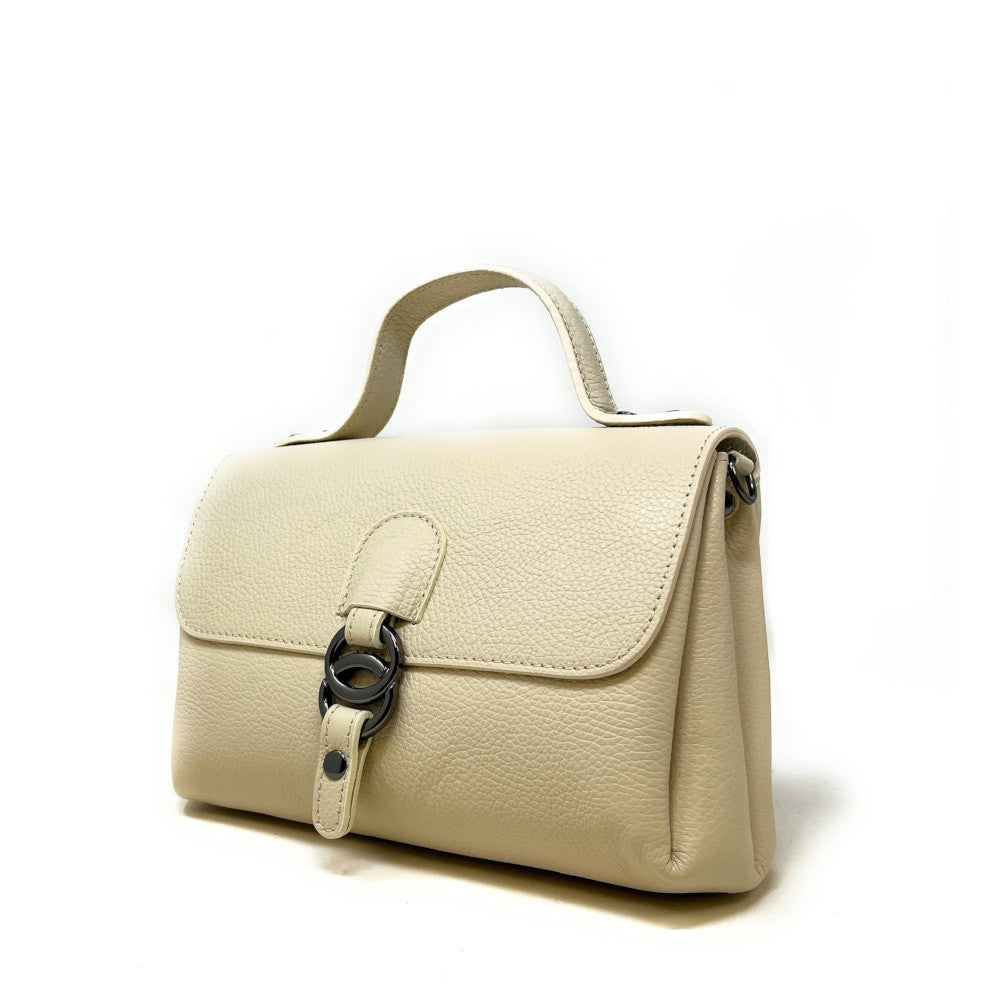 Sac trapèze en cuir grainé NUMERO 8 Beige crème