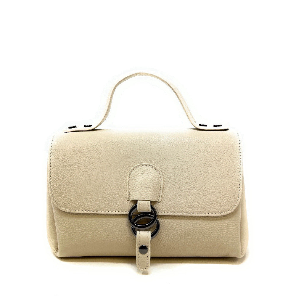 Sac trapèze en cuir grainé NUMERO 8 Beige crème
