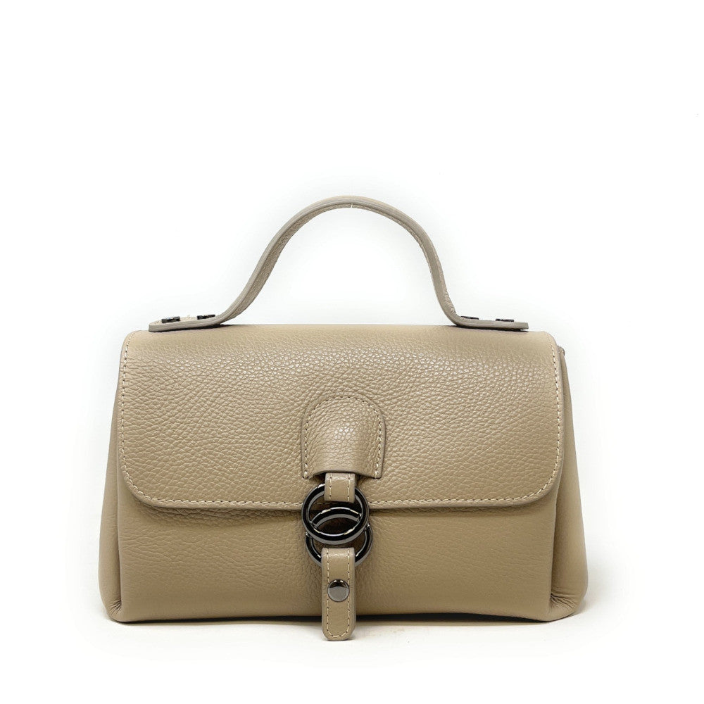 Sac trapèze en cuir grainé NUMERO 8 Taupe clair