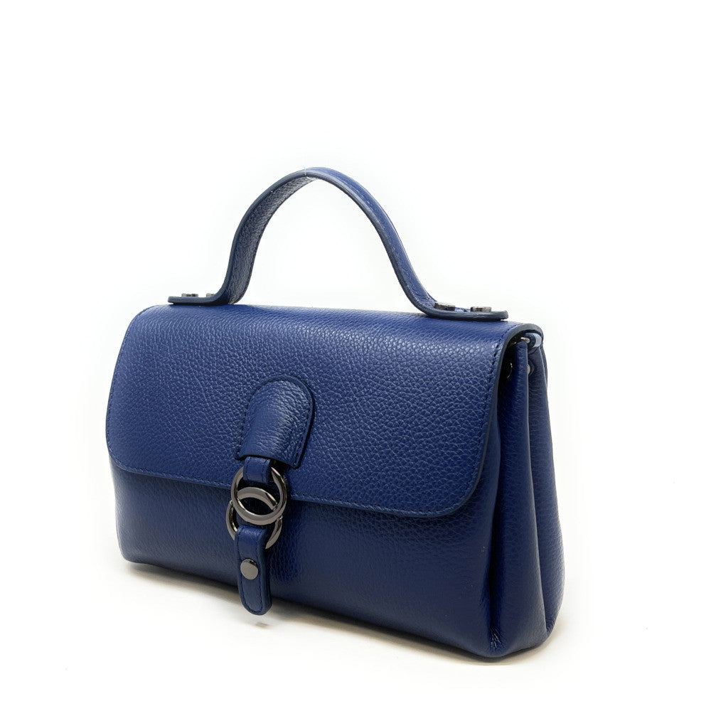 Sac trapèze en cuir grainé NUMERO 8 Bleu