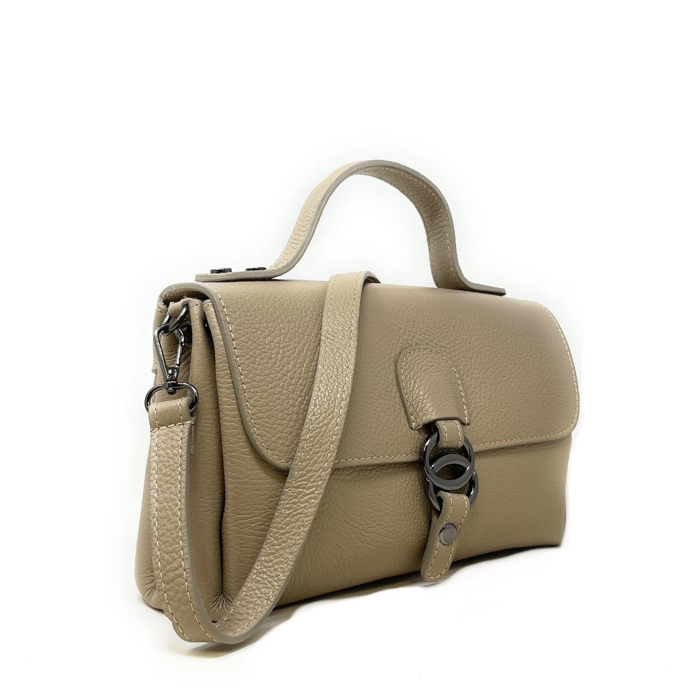 Sac trapèze en cuir grainé NUMERO 8 Taupe clair