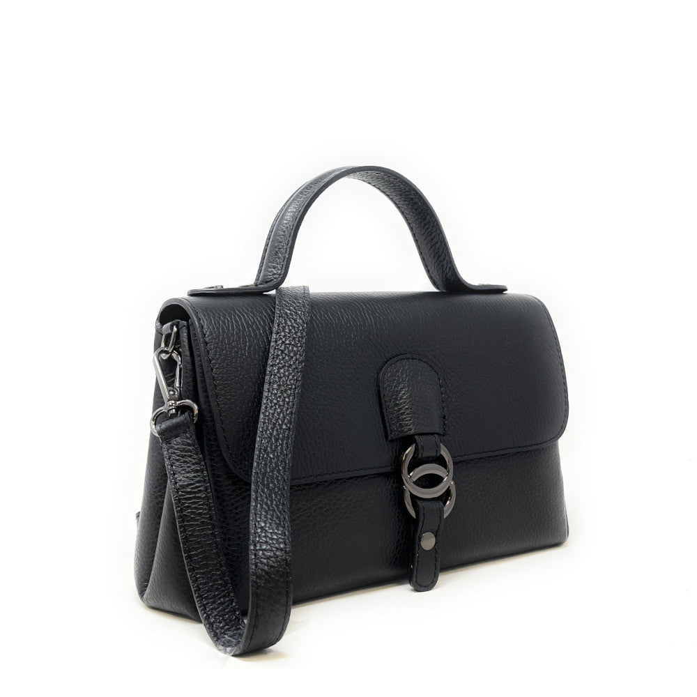 Sac trapèze en cuir grainé NUMERO 8 Noir