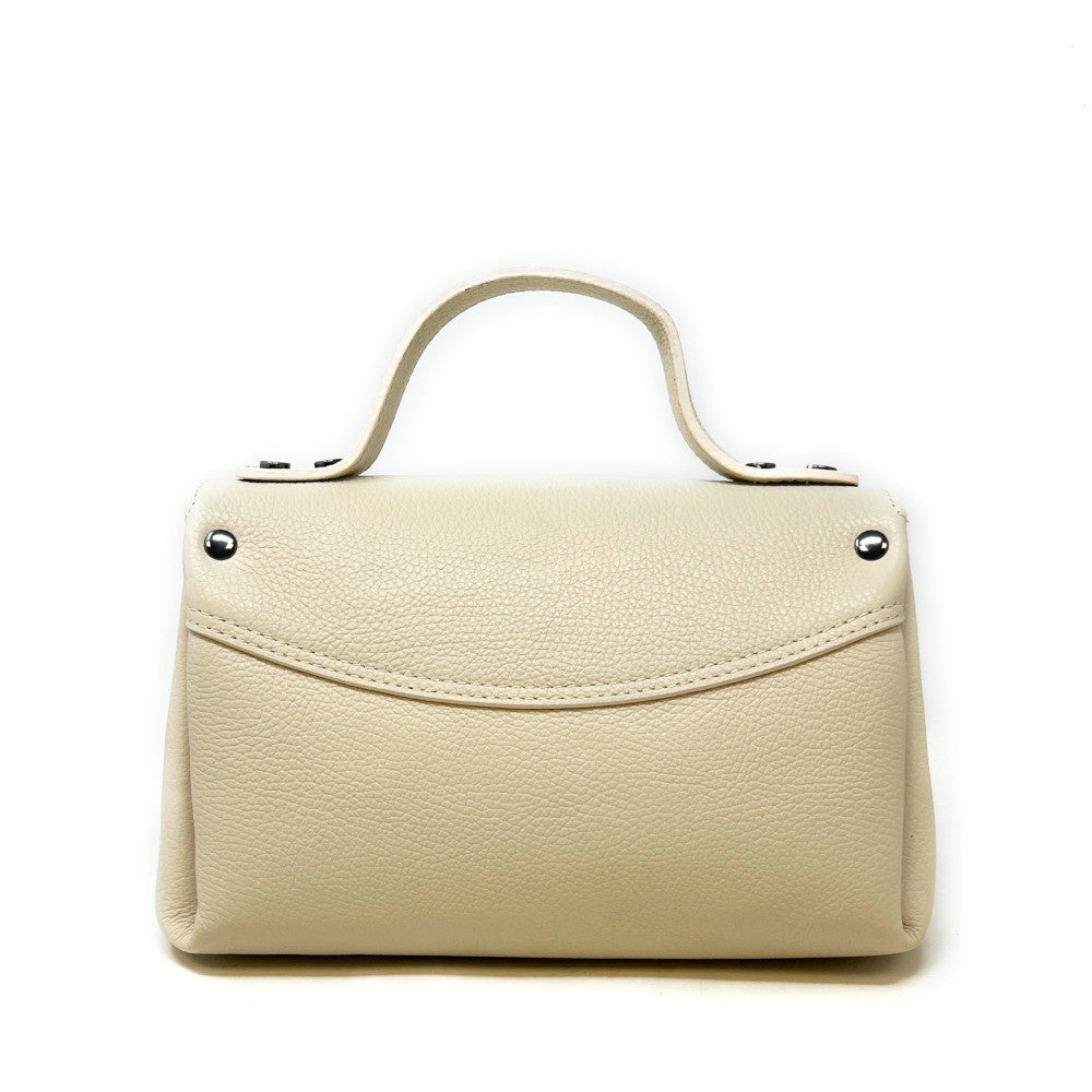 Sac trapèze en cuir grainé NUMERO 8 Beige crème