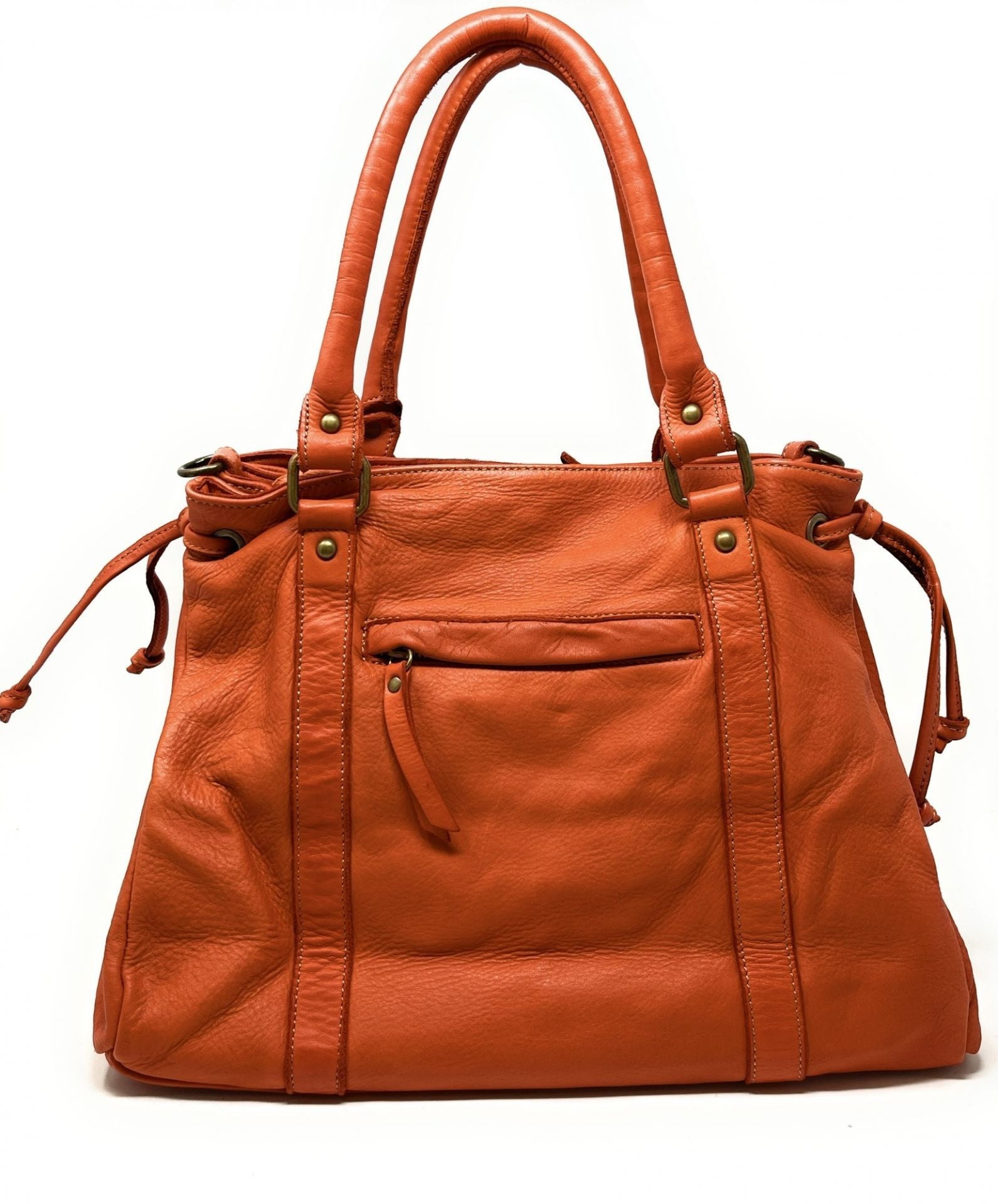 Sac trapèze en cuir vintage MISS CARYATIS Mandarine