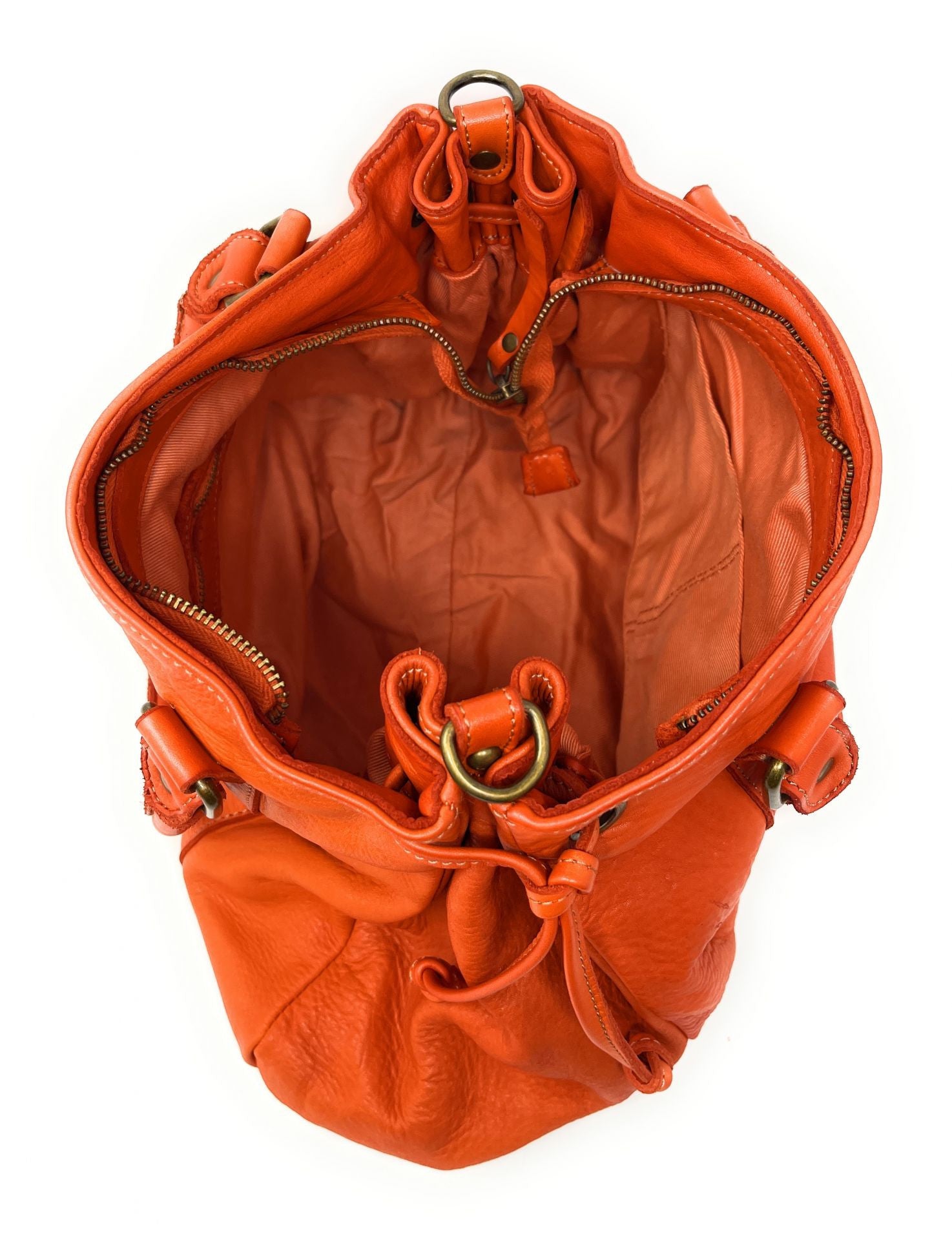 Sac trapèze en cuir vintage MISS CARYATIS Mandarine
