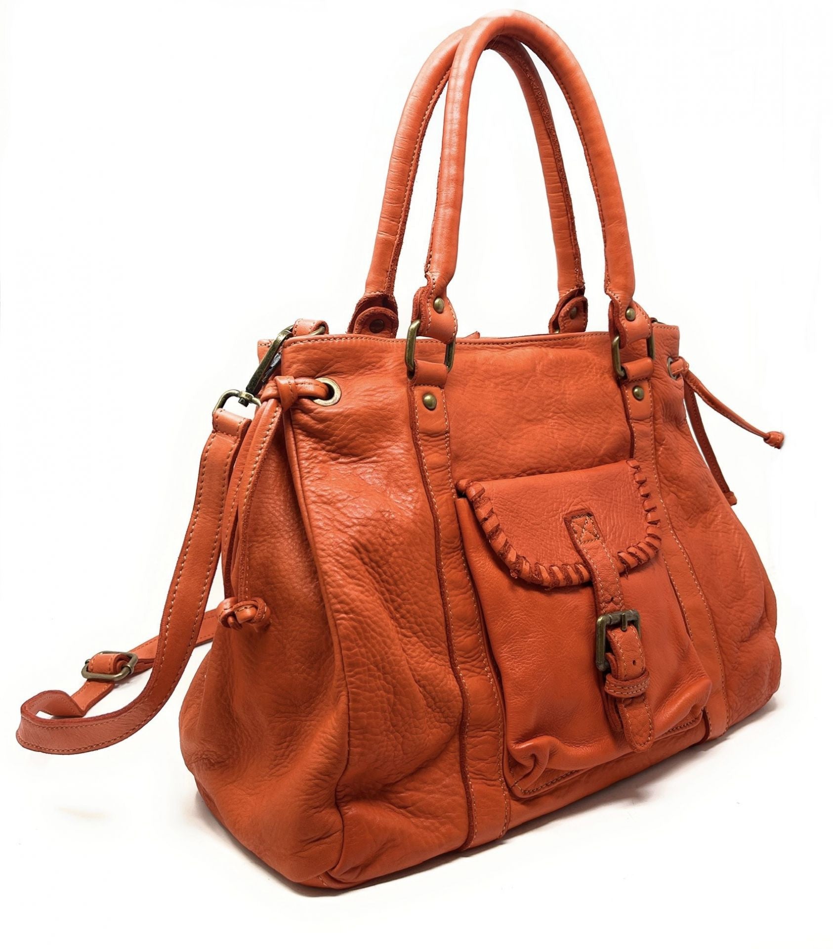 Sac trapèze en cuir vintage MISS CARYATIS Mandarine