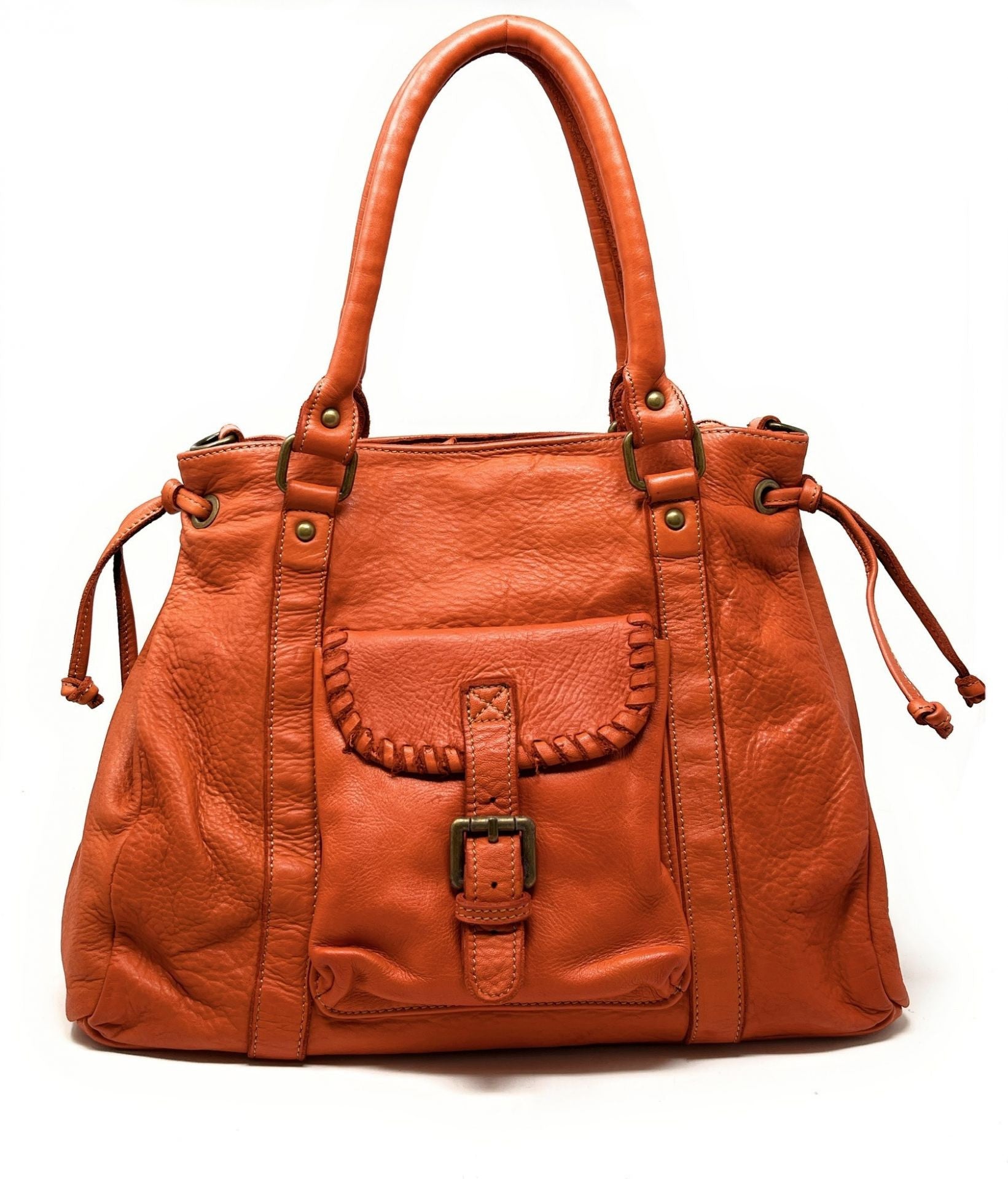 Sac trapèze en cuir vintage MISS CARYATIS Mandarine