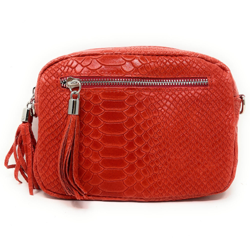 Sac trotteur à bandoulière en cuir embossé SEVILLA ZOO Rouge fraise