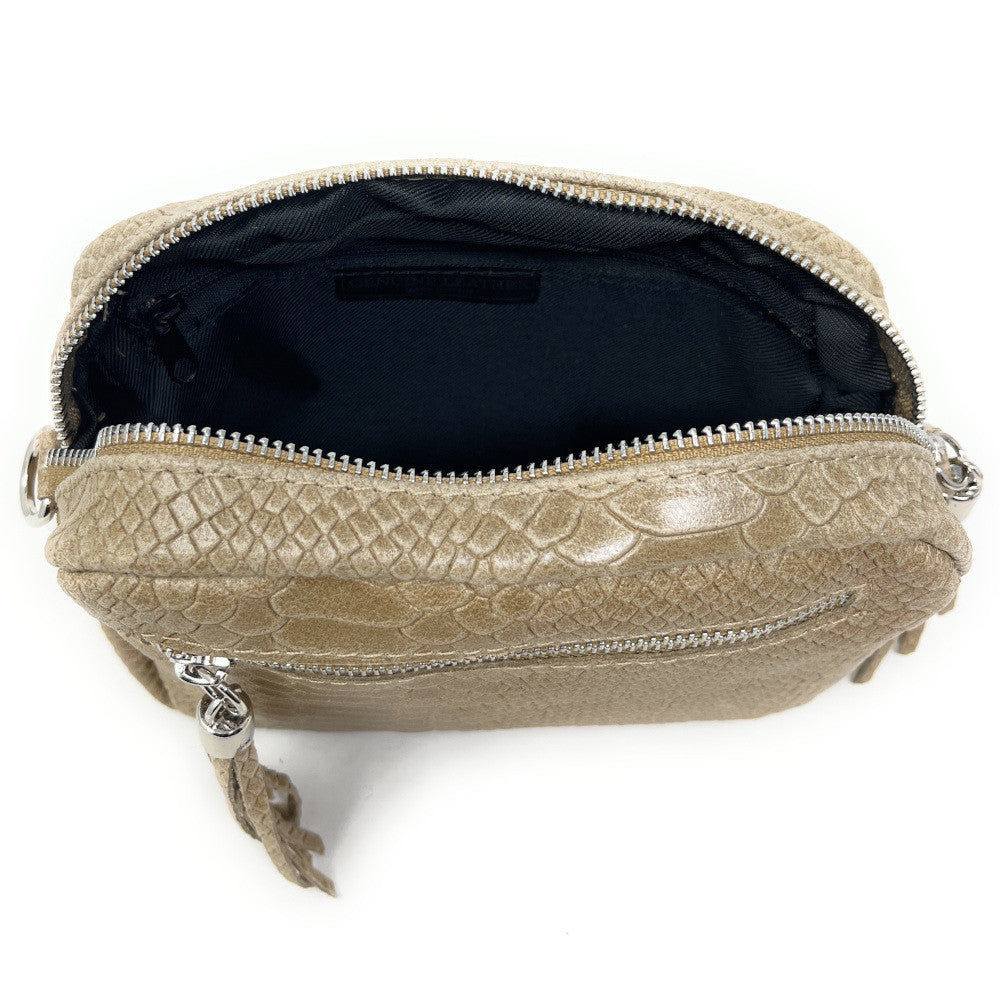 Sac trotteur à bandoulière en cuir embossé SEVILLA ZOO Taupe