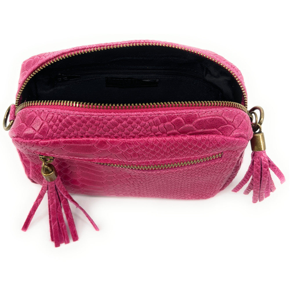 Sac trotteur à bandoulière en cuir embossé SEVILLA ZOO Rose fuchsia