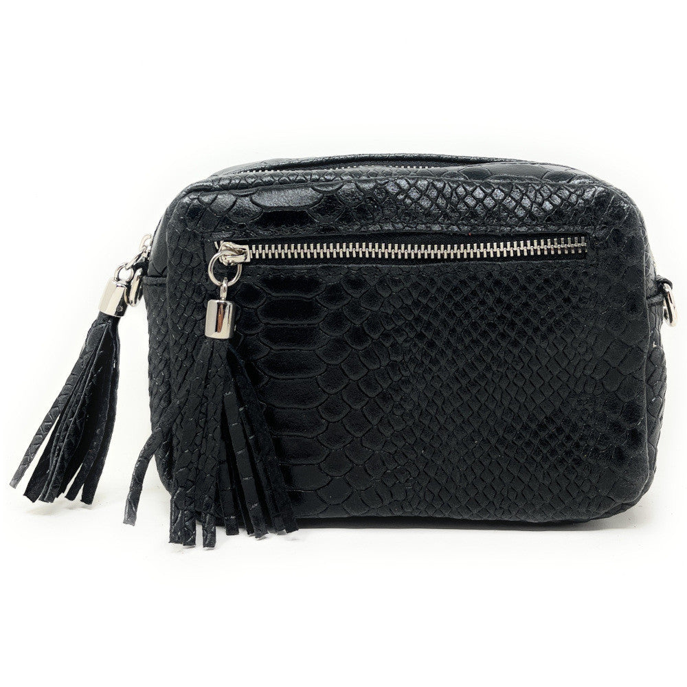 Sac trotteur à bandoulière en cuir embossé SEVILLA ZOO Noir