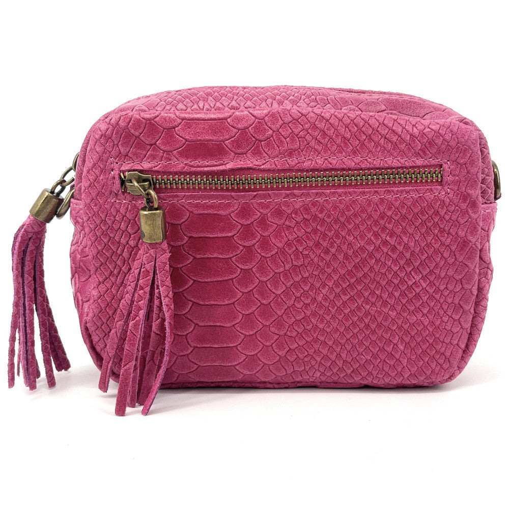Sac trotteur à bandoulière en cuir embossé SEVILLA ZOO Rose fuchsia