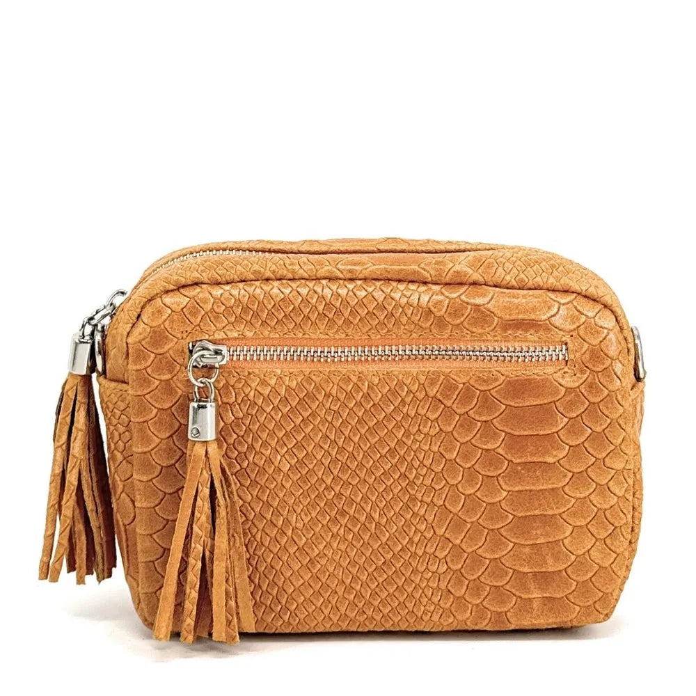 Sac trotteur à bandoulière en cuir embossé SEVILLA ZOO Orange