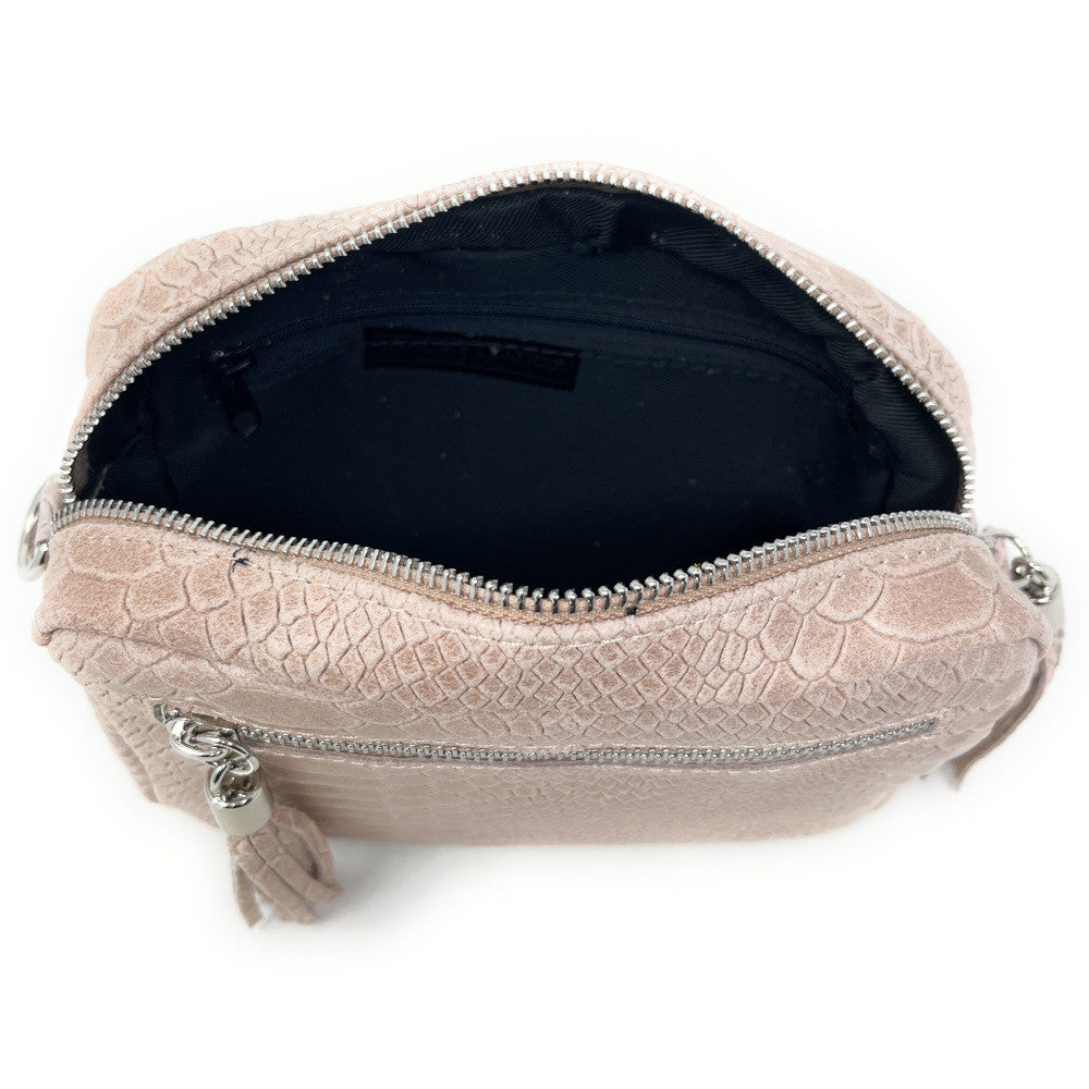 Sac trotteur à bandoulière en cuir embossé SEVILLA ZOO Rose nude