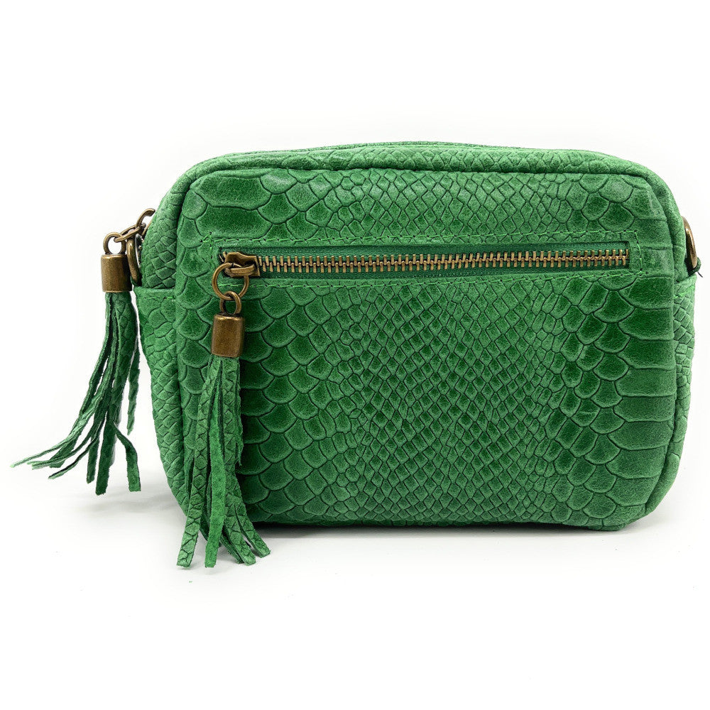 Sac trotteur à bandoulière en cuir embossé SEVILLA ZOO Vert anglais