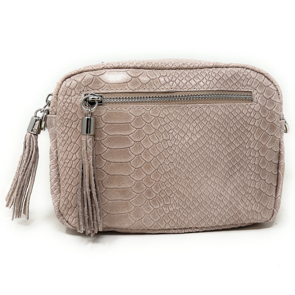 Sac trotteur à bandoulière en cuir embossé SEVILLA ZOO Rose nude