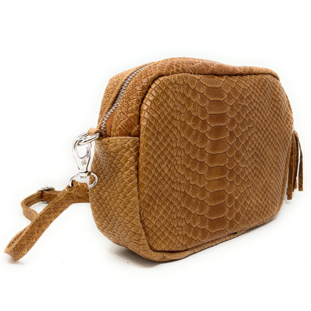 Sac trotteur à bandoulière en cuir embossé SEVILLA ZOO Camel