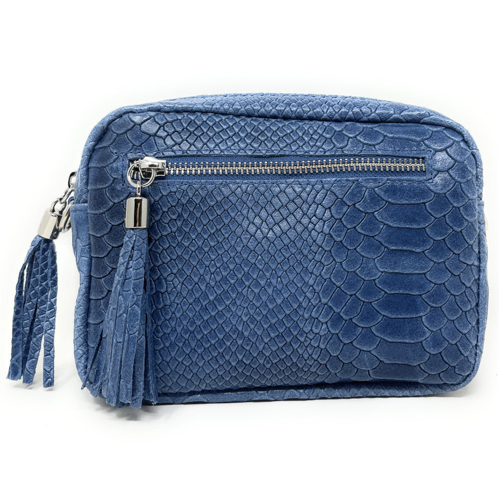 Sac trotteur à bandoulière en cuir embossé SEVILLA ZOO Bleu