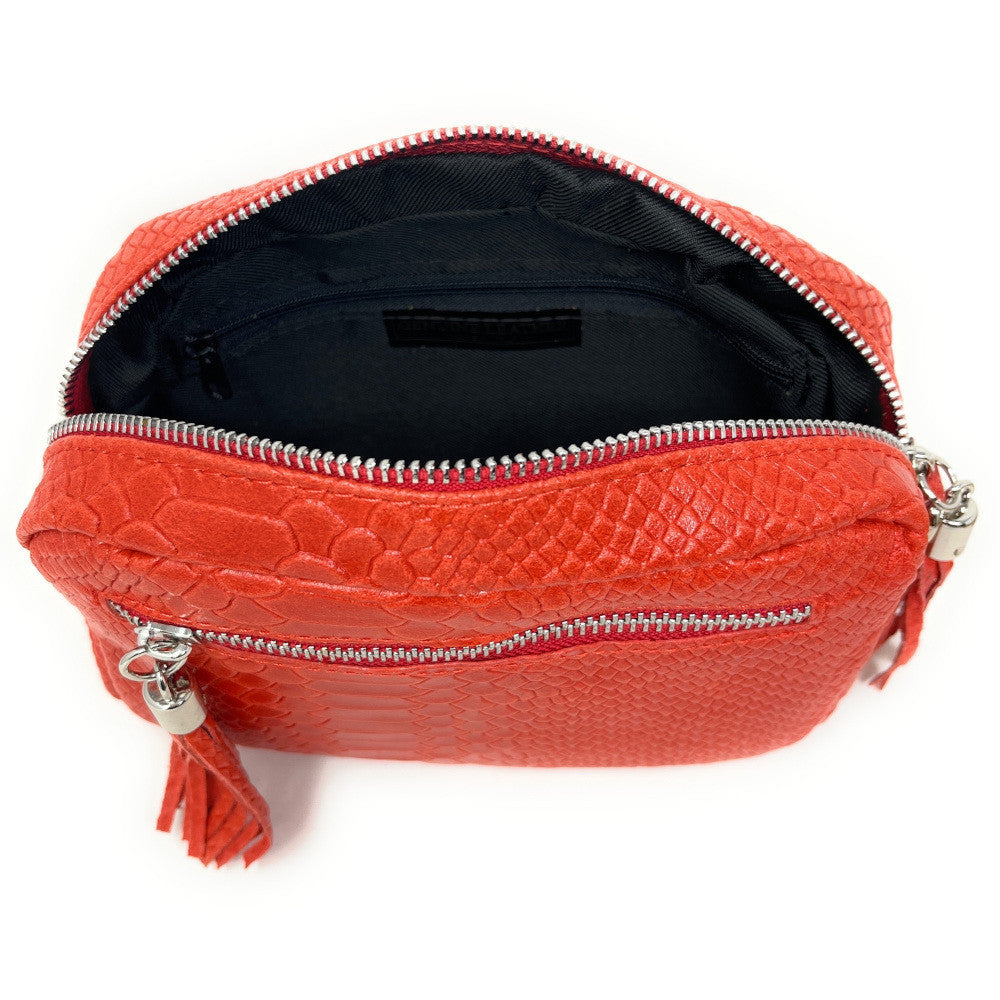 Sac trotteur à bandoulière en cuir embossé SEVILLA ZOO Rouge fraise