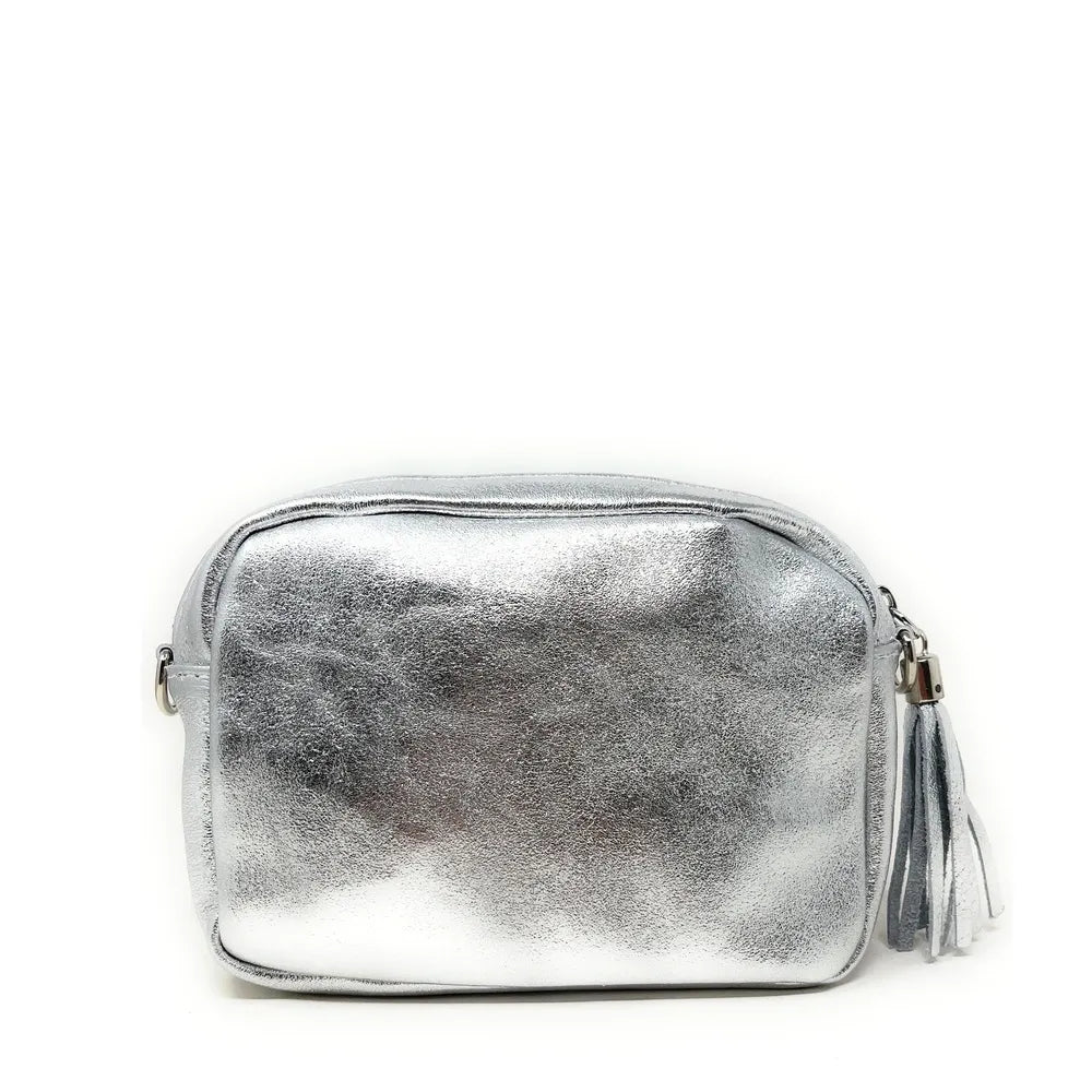 Sac trotteur à bandoulière en cuir irisé LITTLE SEVILLE Argent clair
