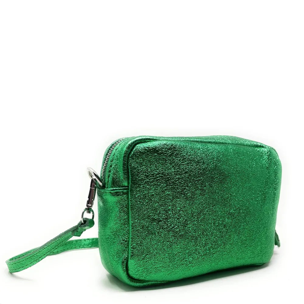 Sac trotteur à bandoulière en cuir irisé LITTLE SEVILLE Vert anglais irisé