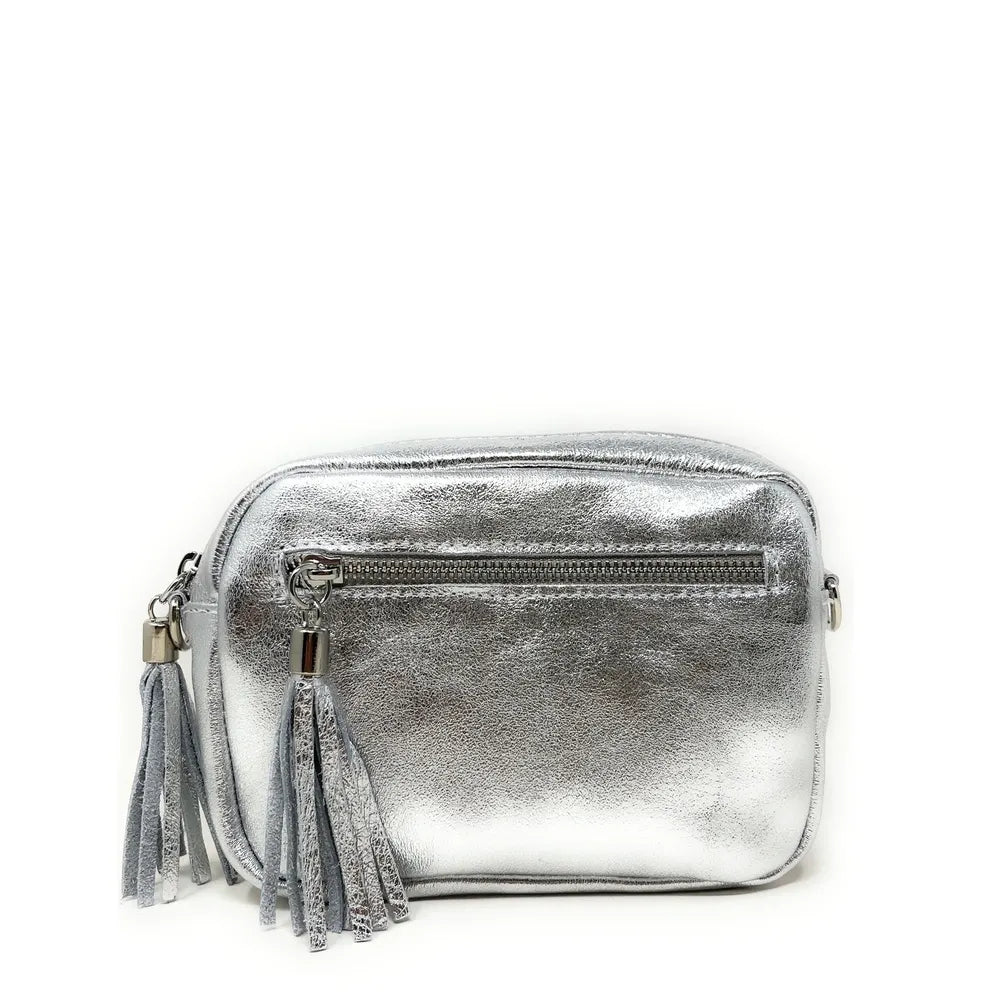 Sac trotteur à bandoulière en cuir irisé LITTLE SEVILLE Argent clair