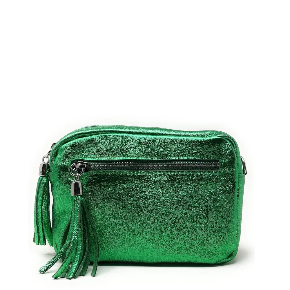 Sac trotteur à bandoulière en cuir irisé LITTLE SEVILLE Vert anglais irisé