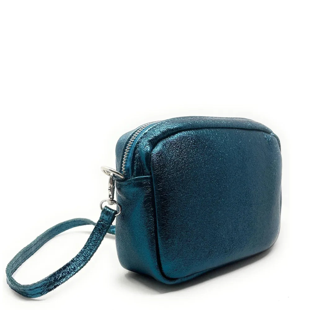 Sac trotteur à bandoulière en cuir irisé LITTLE SEVILLE Bleu canard irisé