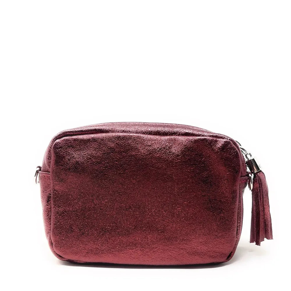 Sac trotteur à bandoulière en cuir irisé LITTLE SEVILLE Framboise irisé