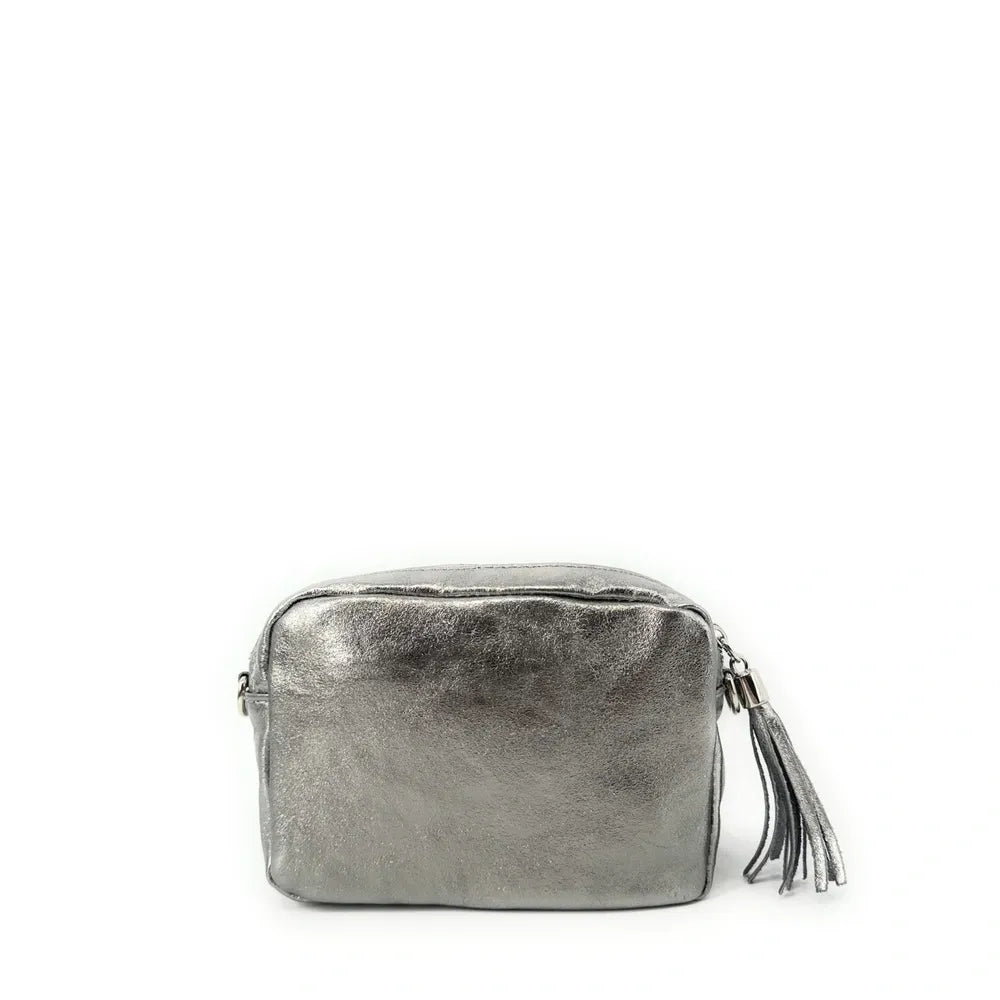 Sac trotteur à bandoulière en cuir irisé LITTLE SEVILLE Argent moyen
