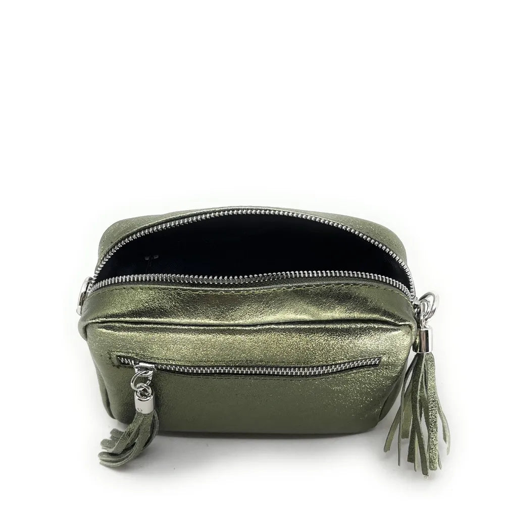 Sac trotteur à bandoulière en cuir irisé LITTLE SEVILLE Kaki irisé