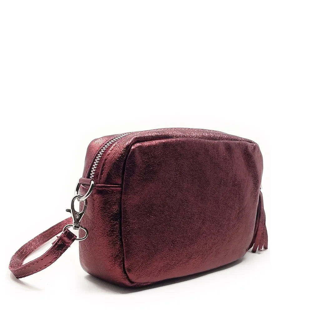 Sac trotteur à bandoulière en cuir irisé LITTLE SEVILLE Framboise irisé