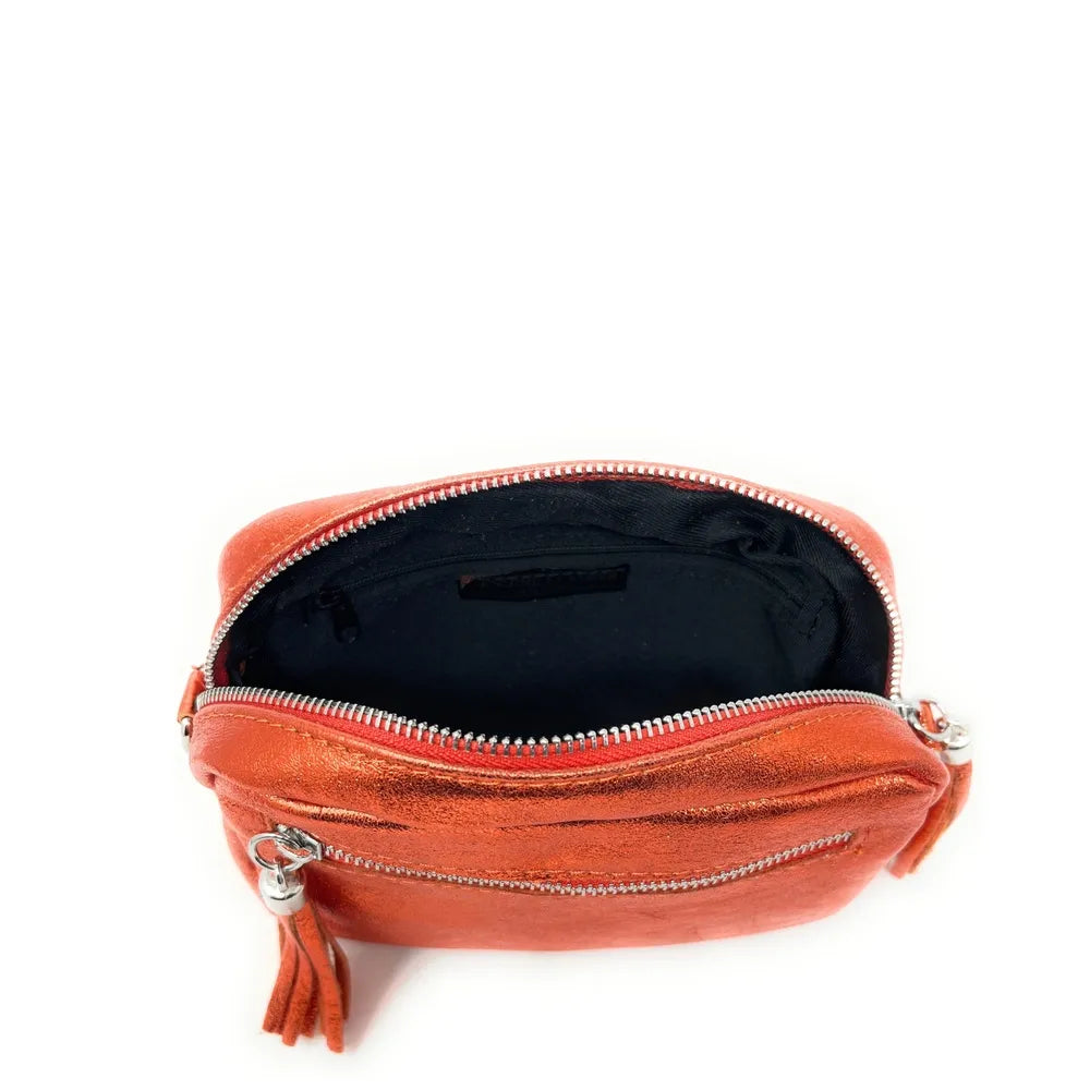 Sac trotteur à bandoulière en cuir irisé LITTLE SEVILLE Orange irisé