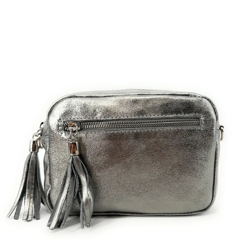 Sac trotteur à bandoulière en cuir irisé LITTLE SEVILLE Argent moyen