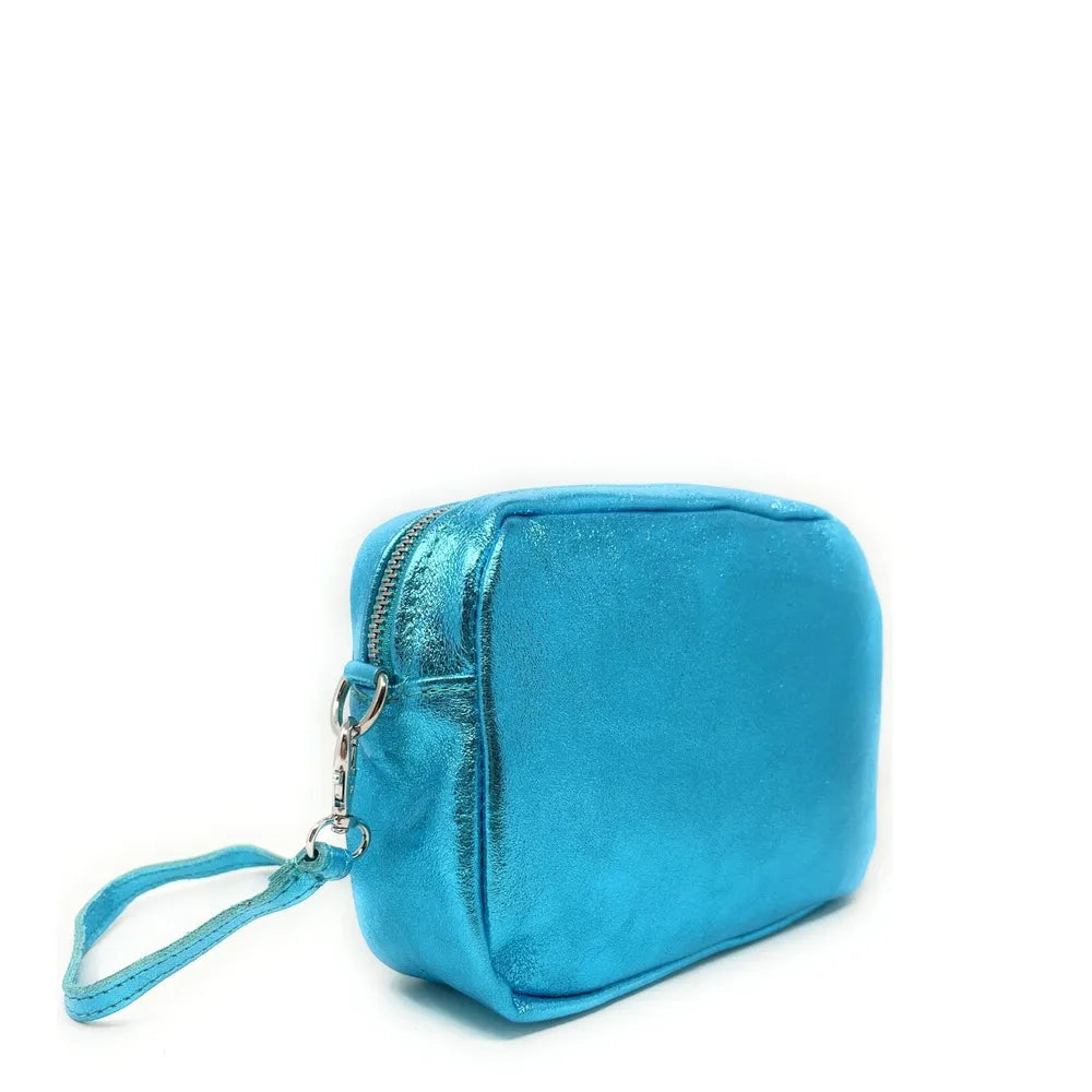 Sac trotteur à bandoulière en cuir irisé LITTLE SEVILLE Turquoise irisé