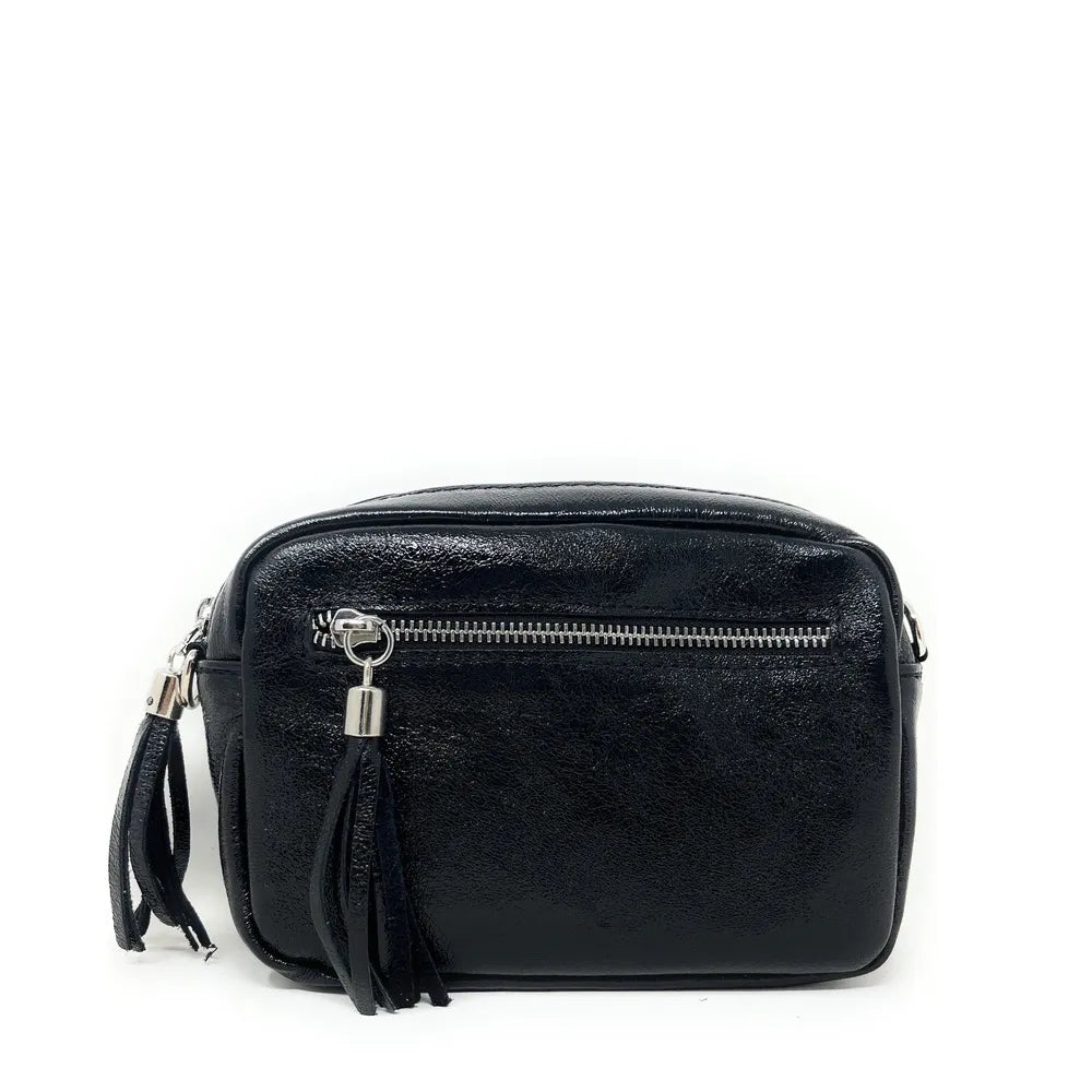 Sac trotteur à bandoulière en cuir irisé LITTLE SEVILLE Noir irisé