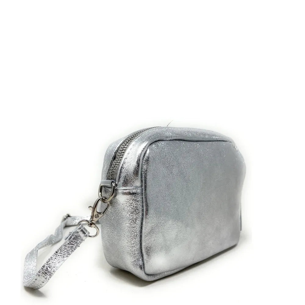 Sac trotteur à bandoulière en cuir irisé LITTLE SEVILLE Argent clair