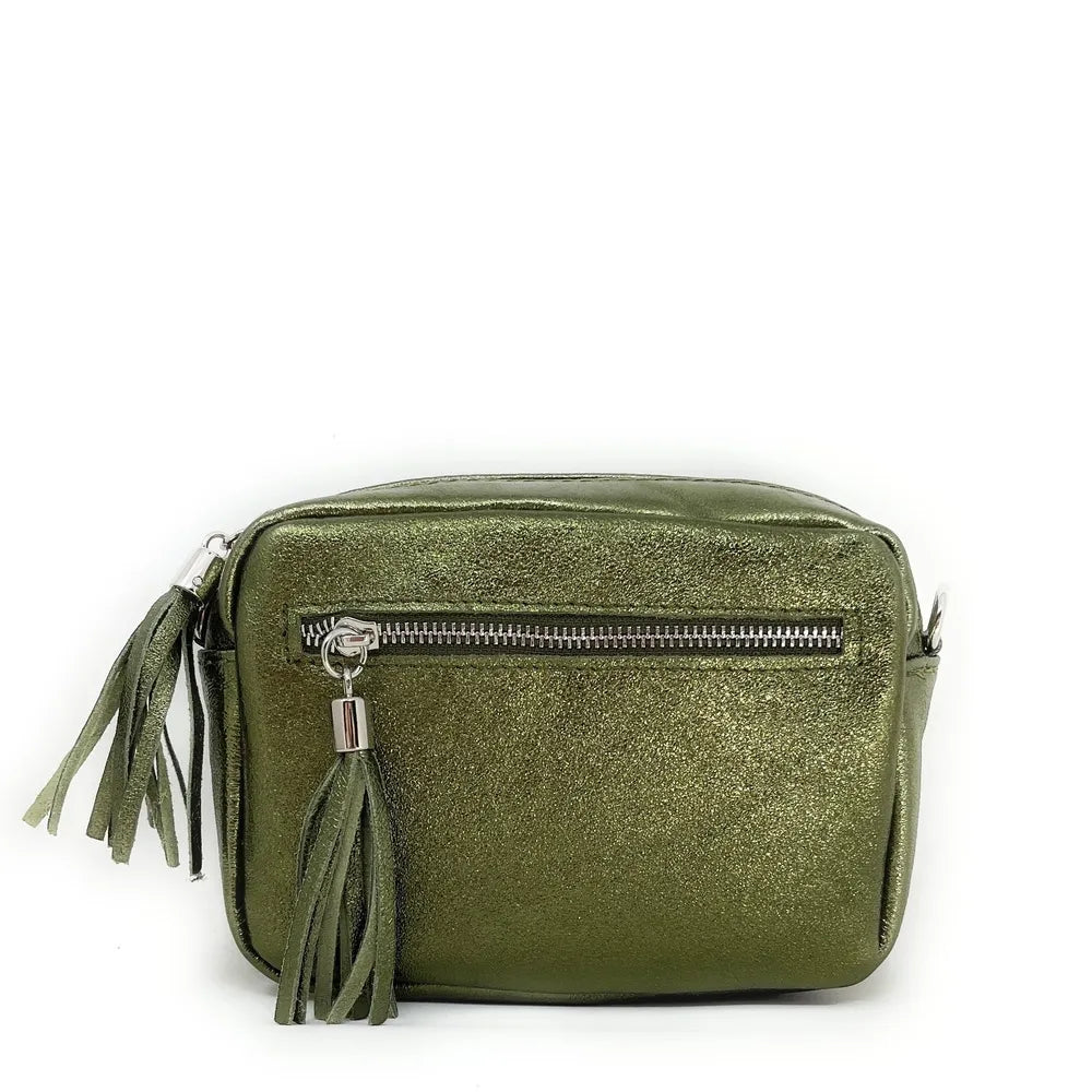 Sac trotteur à bandoulière en cuir irisé LITTLE SEVILLE Kaki irisé
