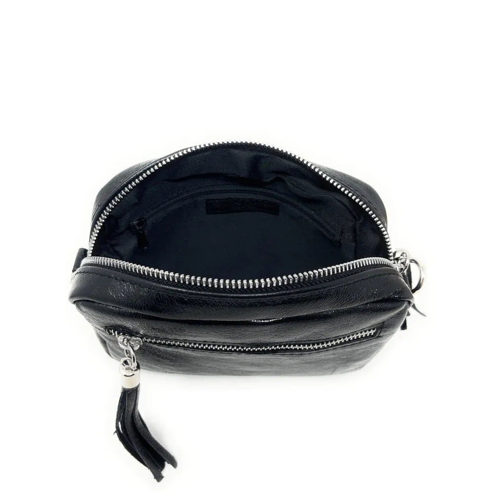 Sac trotteur à bandoulière en cuir irisé LITTLE SEVILLE Noir irisé