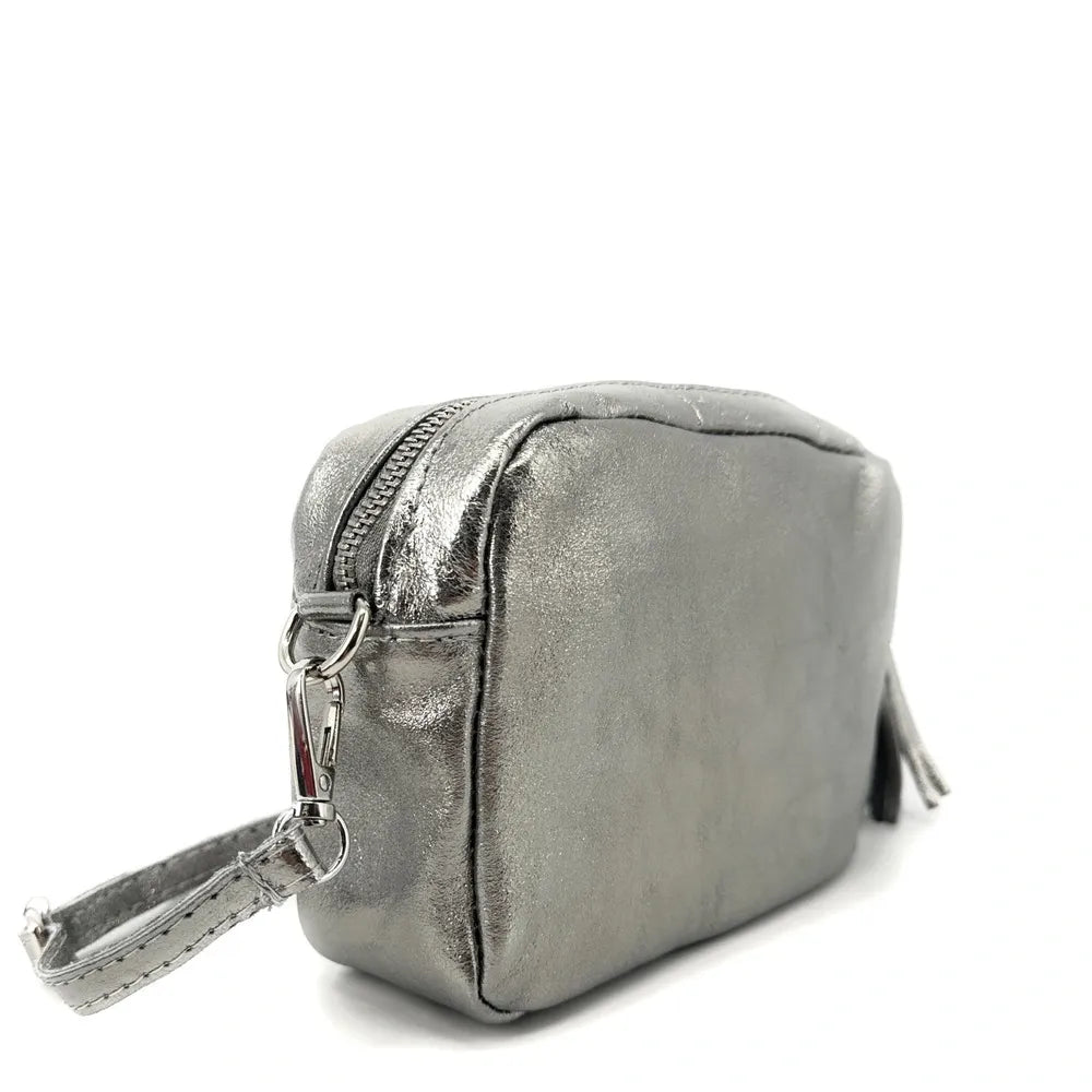 Sac trotteur à bandoulière en cuir irisé LITTLE SEVILLE Argent moyen
