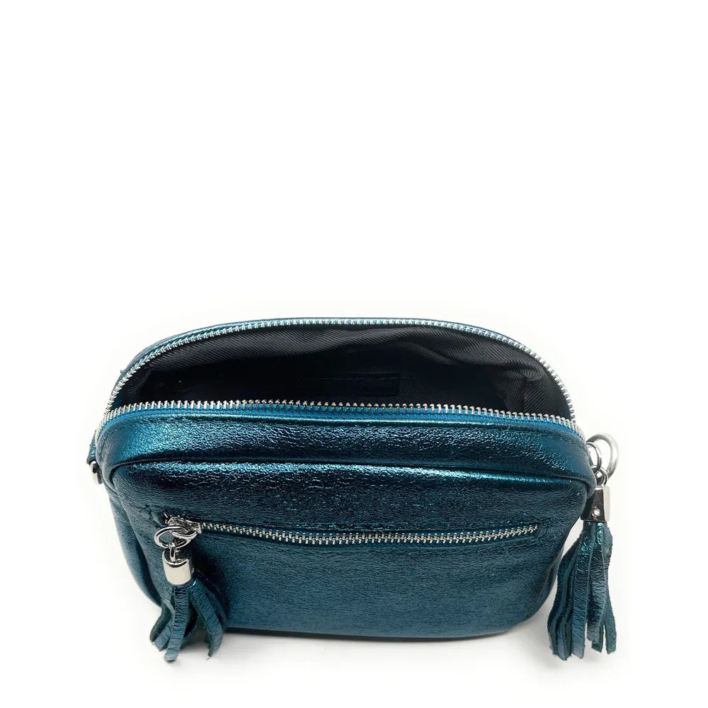 Sac trotteur à bandoulière en cuir irisé LITTLE SEVILLE Bleu canard irisé