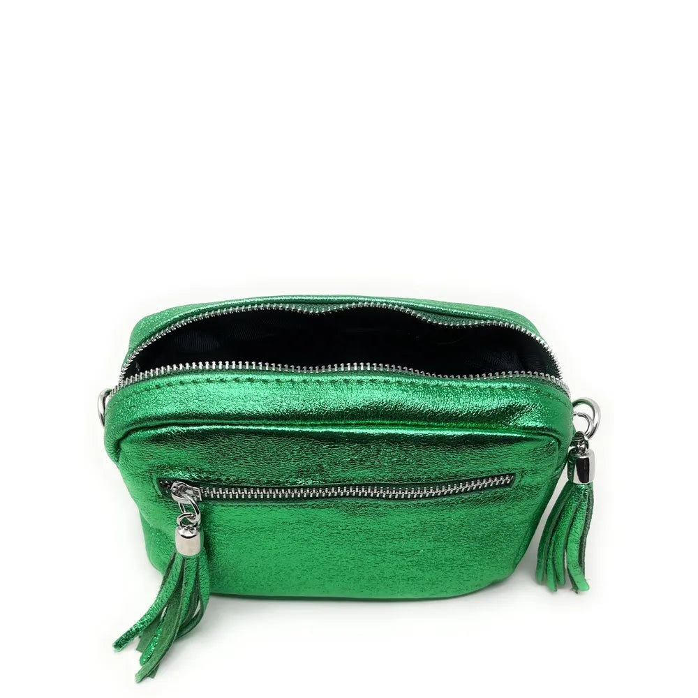 Sac trotteur à bandoulière en cuir irisé LITTLE SEVILLE Vert anglais irisé
