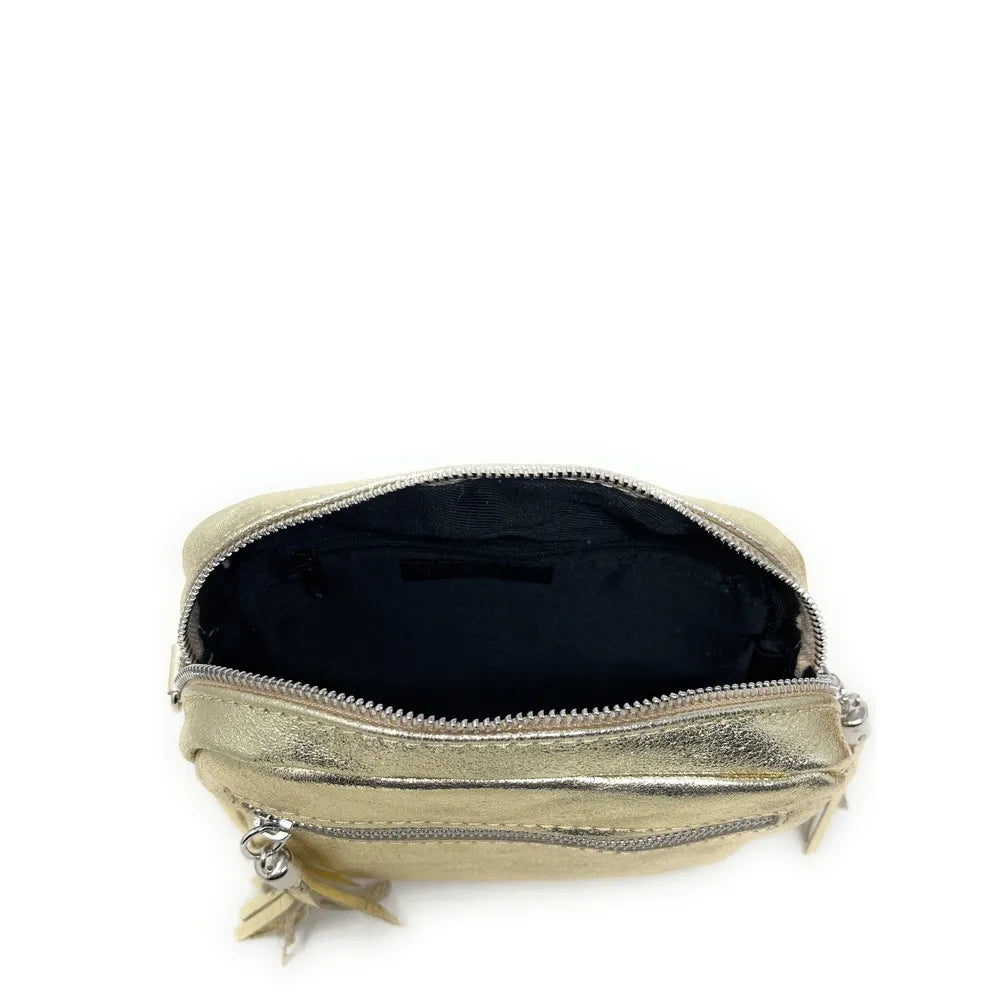 Sac trotteur à bandoulière en cuir irisé LITTLE SEVILLE Or pâle