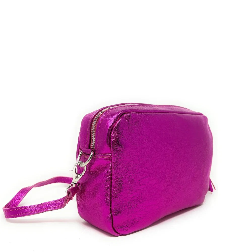 Sac trotteur à bandoulière en cuir irisé LITTLE SEVILLE Fuchsia irisé