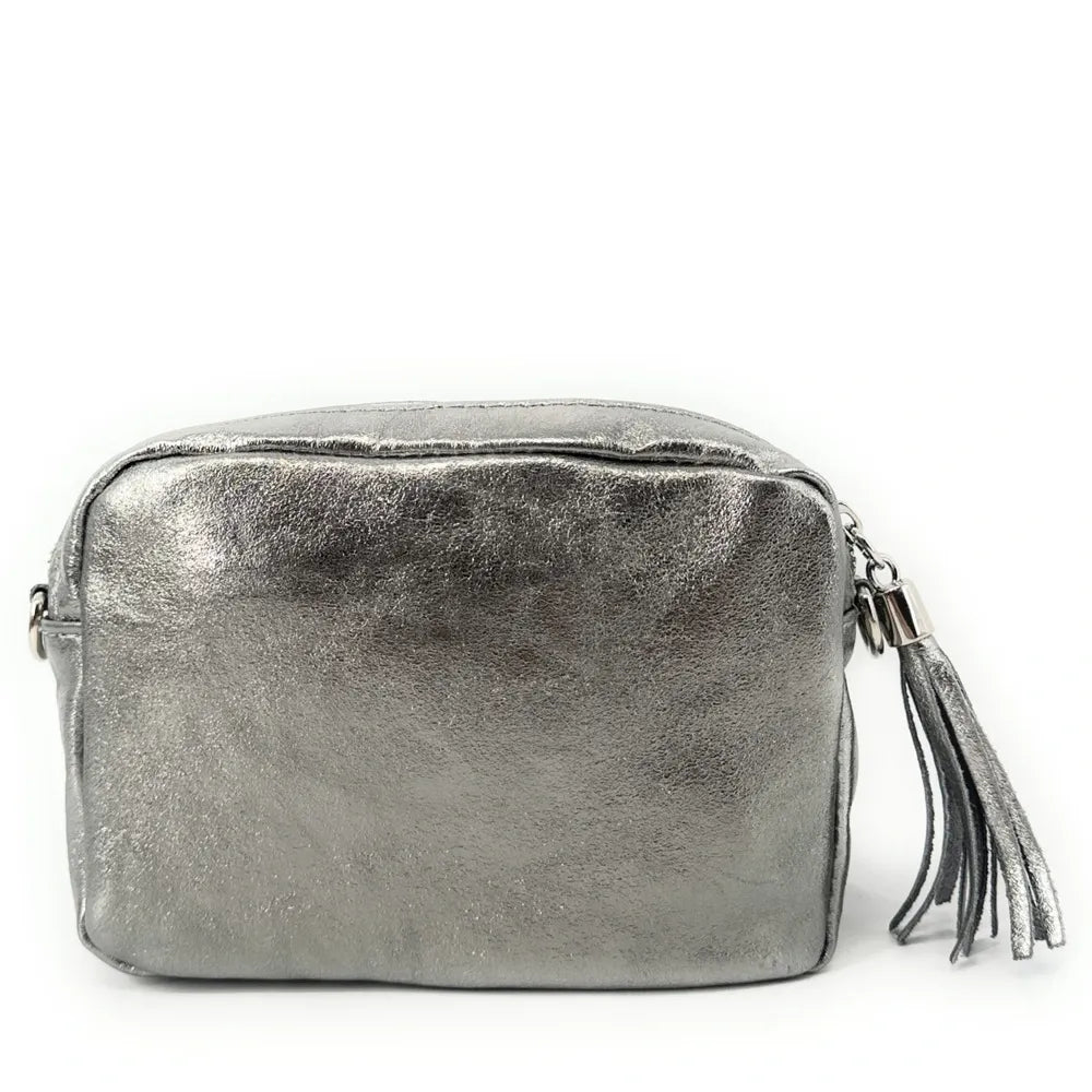 Sac trotteur à bandoulière en cuir irisé LITTLE SEVILLE Argent moyen