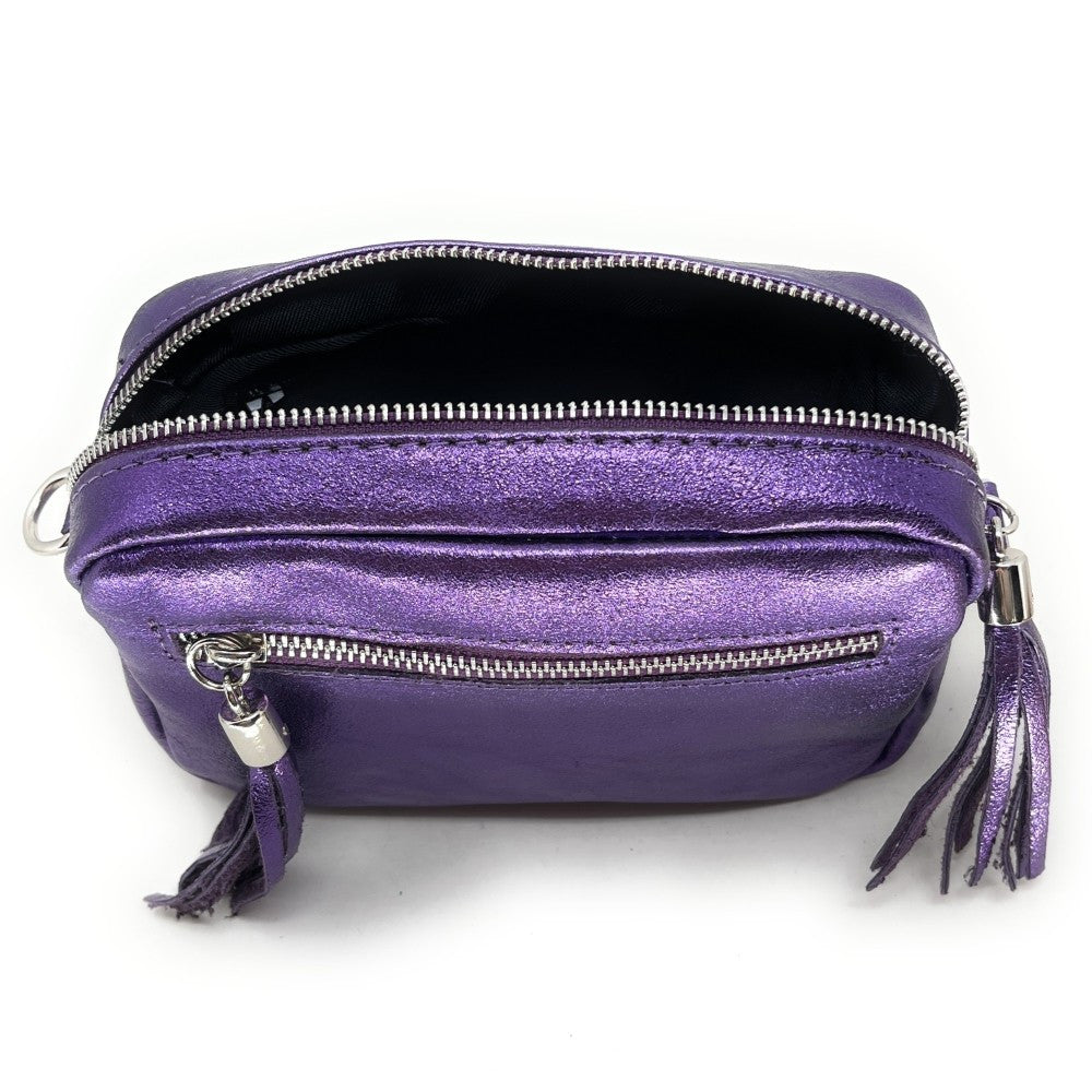 Sac trotteur à bandoulière en cuir irisé LITTLE SEVILLE Améthyste