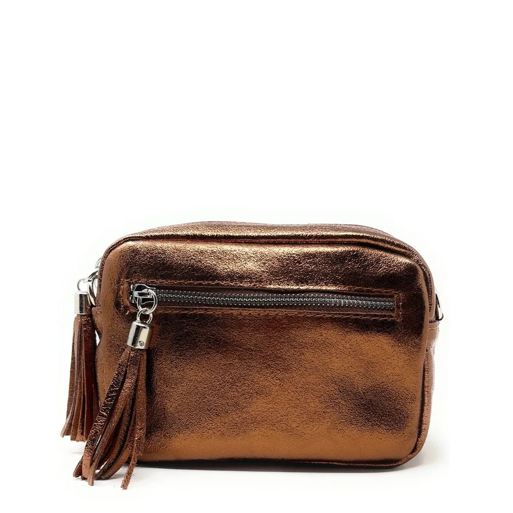 Sac trotteur à bandoulière en cuir irisé LITTLE SEVILLE Bronze