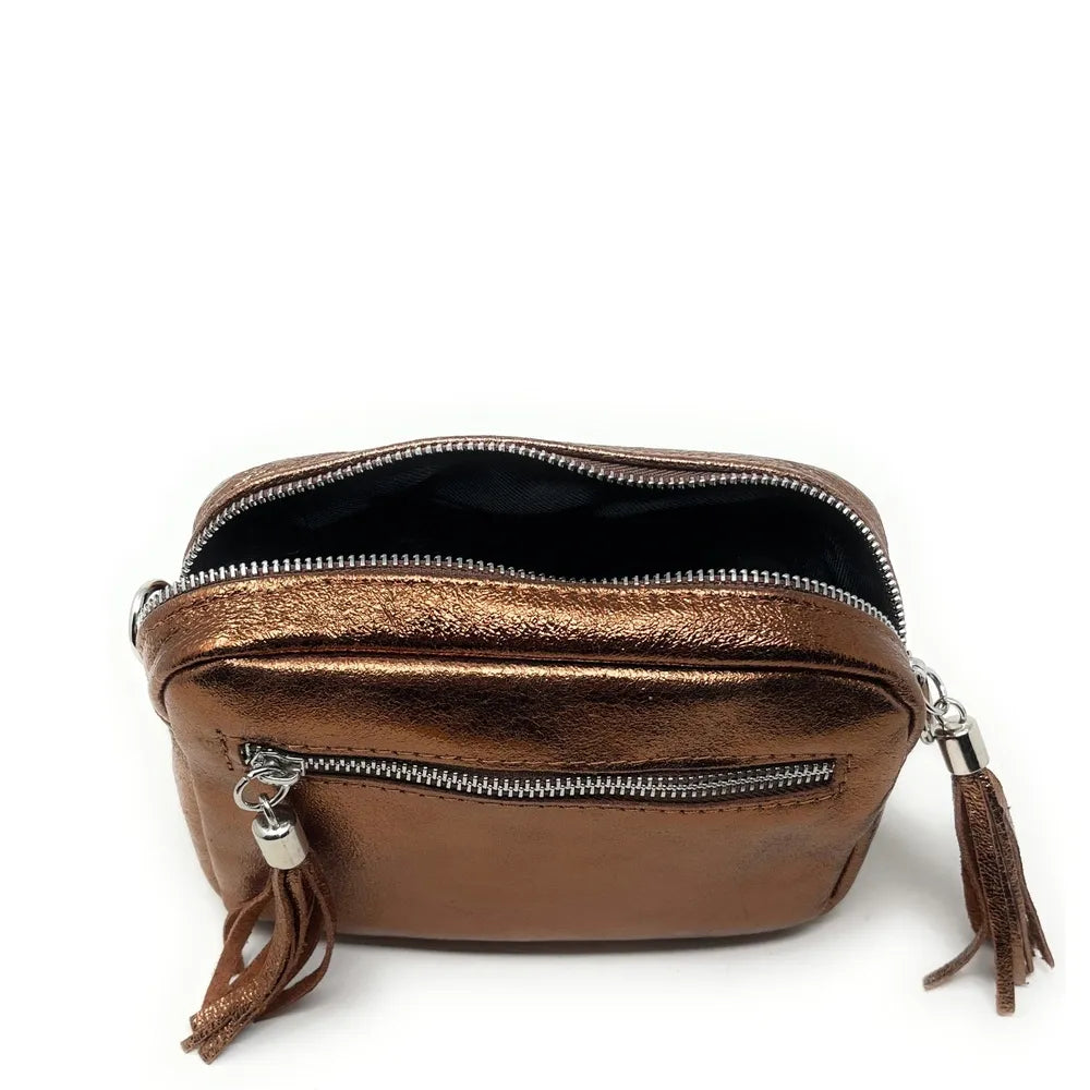 Sac trotteur à bandoulière en cuir irisé LITTLE SEVILLE Bronze