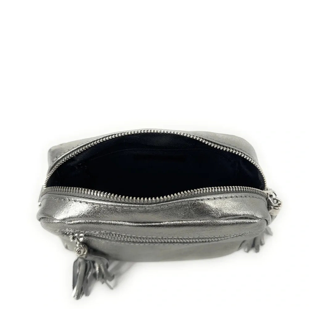 Sac trotteur à bandoulière en cuir irisé LITTLE SEVILLE Argent moyen